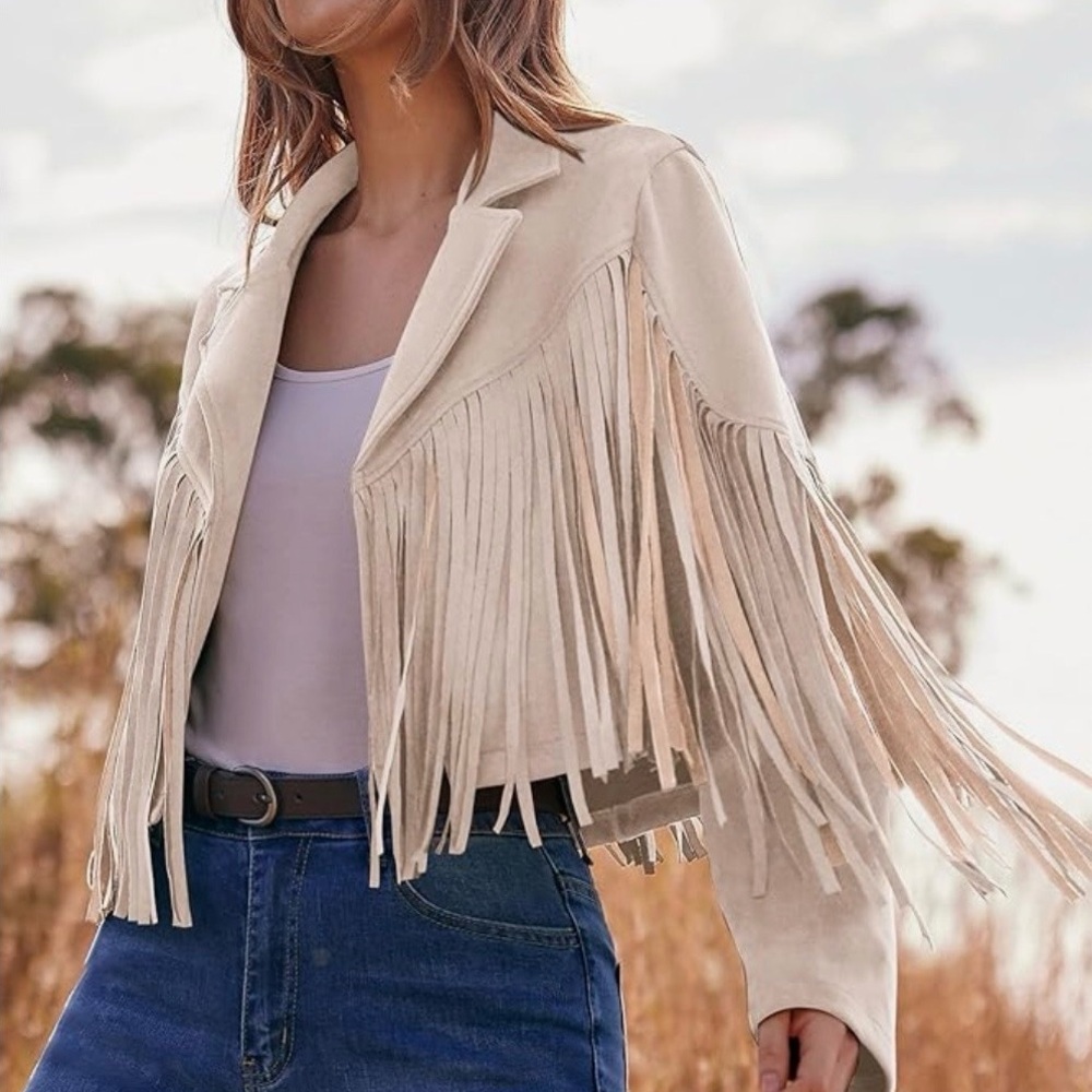 Stylish Cream Fringe Blazer